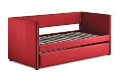 Tulney Red Twin Upholstered Daybed With Trundle -Furniture Store 305515 red fabric daybed side 17