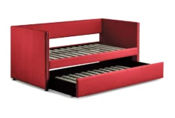 Tulney Red Twin Upholstered Daybed With Trundle -Furniture Store 305515 red fabric daybed side 18