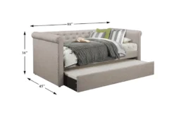 Callie Twin Upholstered Daybed With Trundle -Furniture Store 305521 grey fabric daybed detail 44 1
