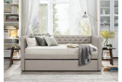 Callie Twin Upholstered Daybed With Trundle -Furniture Store 305521 grey fabric daybed room 85 1
