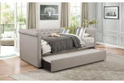 Callie Twin Upholstered Daybed With Trundle -Furniture Store 305521 grey fabric daybed room 86 1