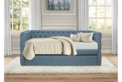 Sutton Light Blue Twin Upholstered Daybed With Trundle -Furniture Store 305526 grey fabric daybed room 85