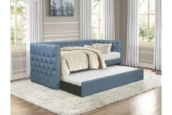 Sutton Light Blue Twin Upholstered Daybed With Trundle -Furniture Store 305526 grey fabric daybed room 86