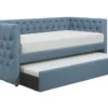 Sutton Light Blue Twin Upholstered Daybed With Trundle -Furniture Store 305526 grey fabric daybed signature 01