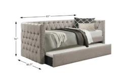 Sutton Light Grey Twin Upholstered Daybed With Trundle -Furniture Store 305527 grey fabric daybed detail 44