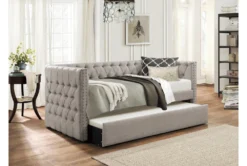 Sutton Light Grey Twin Upholstered Daybed With Trundle -Furniture Store 305527 grey fabric daybed room 86