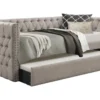 Sutton Light Grey Twin Upholstered Daybed With Trundle -Furniture Store 305527 grey fabric daybed signature 01