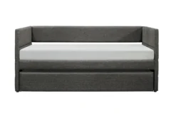 Meyer Twin Upholstered Daybed With Trundle -Furniture Store 305536 grey fabric daybed front 02