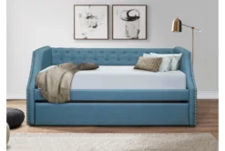 Adalie Blue Twin Upholstered Daybed With Trundle -Furniture Store 305546 blue fabric daybed room 85