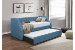 Adalie Blue Twin Upholstered Daybed With Trundle -Furniture Store 305546 blue fabric daybed room 86