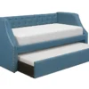 Adalie Blue Twin Upholstered Daybed With Trundle -Furniture Store 305546 blue fabric daybed signature 01