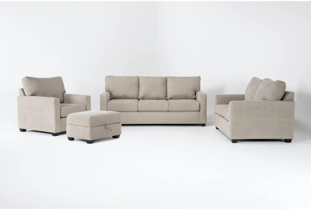 Aramis Cream 4 Piece Queen Sleeper Sofa, Loveseat, Chair & Storage Ottoman Set 3 Aramis Cream 4 Piece Queen Sleeper Sofa, Loveseat, Chair & Storage Ottoman Set