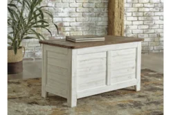 Dash Antique White + Brown Storage Trunk -Furniture Store 306527 white wood chest room 85