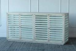 Antique Grey Elm Slatted 4 Door Sideboard