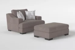 Lodge Velvet 58" Chair/Ottoman Set -Furniture Store 307447 grey fabric living room set side 18