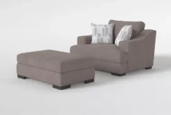 Lodge Velvet 58" Chair/Ottoman Set -Furniture Store 307447 grey fabric living room set side 20