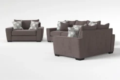 Parker II Chenille 101" Sofa/Loveseat/Chair Set -Furniture Store 307459 brown fabric living room set side 19