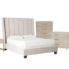 Topanga Grey King Velvet Upholstered Panel 4 Piece Bedroom Set With Camila Dresser, Chest Of Drawers + Nightstand -Furniture Store 308709 grey fabric bedroom set signature 01