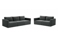 Lyric Charcoal Velvet 5 Piece Living Room Set With Modular Sofa And Loveseat