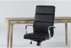 Allen Computer Desk + Moby Black High Back Office Chair -Furniture Store 309603 black faux leather desk and chair set detail 44