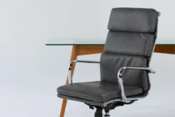 Alton Glass Desk+ Moby Grey High Back Rolling Office Chair -Furniture Store 309865 brown wood desk and chair set side 19