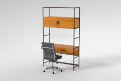 Hollis 49" Wall Desk + Moby Grey High Back Rolling Office Chair -Furniture Store 309915 brown wood desk and chair set side 19