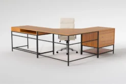 Hollis 3Pc Corner Desk + Moby White High Back Rolling Office Chair 17 Hollis 3Pc Corner Desk + Moby White High Back Rolling Office Chair -Furniture Store 309918 brown wood desk and chair set back 65