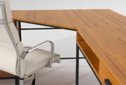 Hollis 3Pc Corner Desk + Moby White High Back Rolling Office Chair 15 Hollis 3Pc Corner Desk + Moby White High Back Rolling Office Chair -Furniture Store 309918 brown wood desk and chair set detail 45