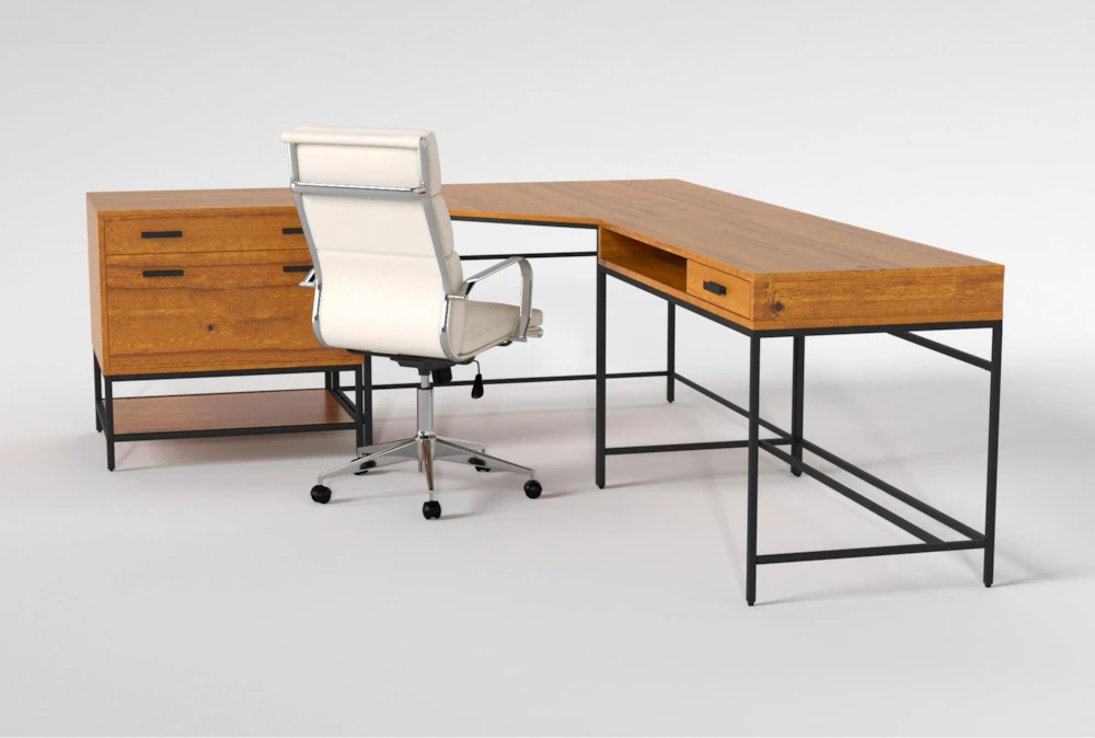 Hollis 3Pc Corner Desk + Moby White High Back Rolling Office Chair 5 Hollis 3Pc Corner Desk + Moby White High Back Rolling Office Chair - Image 3