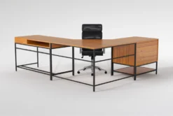 Hollis 3Pc Corner Desk + Moby Black High Back Rolling Office Chair -Furniture Store 309920 brown wood desk and chair set back 65