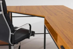 Hollis 3Pc Corner Desk + Moby Black High Back Rolling Office Chair -Furniture Store 309920 brown wood desk and chair set detail 45