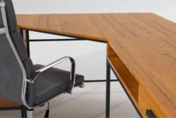 Hollis 3Pc Corner Desk + Moby Grey High Back Rolling Office Chair -Furniture Store 309922 brown wood desk and chair set detail 45