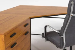 Hollis 3Pc Corner Desk + Moby Grey High Back Rolling Office Chair -Furniture Store 309922 brown wood desk and chair set detail 46