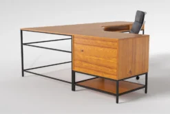 Hollis 3Pc Corner Desk + Moby Grey High Back Rolling Office Chair -Furniture Store 309922 brown wood desk and chair set side 20