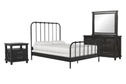 Knox King Metal 4 Piece Bedroom Set With Jaxon Dresser, Mirror + Open Nightstand