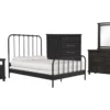 Knox California King Metal 5 Piece Bedroom Set With Jaxon Dresser, Mirror, Wardrobe + Open Nightstand