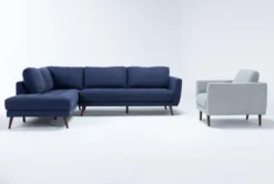 Ginger Denim 2 Piece Sectional W/Left Arm Facing Corner Chaise & Grey Chair