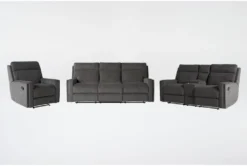 Hewitt Grey 3 Piece Manual Reclining Sofa, Loveseat & Recliner Set