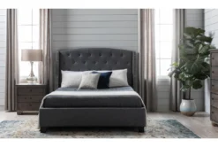 Farrah II Grey King Upholstered Panel Bed -Furniture Store 312975 grey fabric bed room 86
