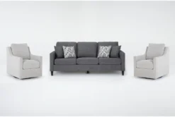 Stark Dark Grey Sofa & 2 Light Grey Swivel Chairs