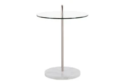 Kate White Marble, Nickle And Glass Side Table -Furniture Store 313743 silver metal chairside table front 02