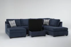 Colby Navy 128" 3 Piece Sectional With Left Arm Facing Chaise & Right Arm Facing Corner Chaise & Storage Ottoman -Furniture Store 314705 blue fabric living room set detail 45