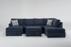 Colby Navy 128" 3 Piece Sectional With Left Arm Facing Chaise & Right Arm Facing Corner Chaise & Storage Ottoman