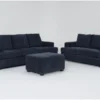Bonaterra Midnight 3 Piece Sofa, Loveseat & Storage Ottoman Set -Furniture Store 316002 blue fabric living room set signature 01