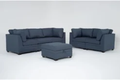 Solimar Denim 6 Piece Modular Sofa, Loveseat & Storage Ottoman