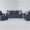 Jaylen Indigo 85" Queen Sleeper Sofa, Loveseat & Chaise Set -Furniture Store 318077 blue fabric living room set signature 01