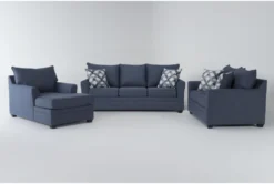 Jaylen Indigo 85" Queen Sleeper Sofa, Loveseat & Chaise Set