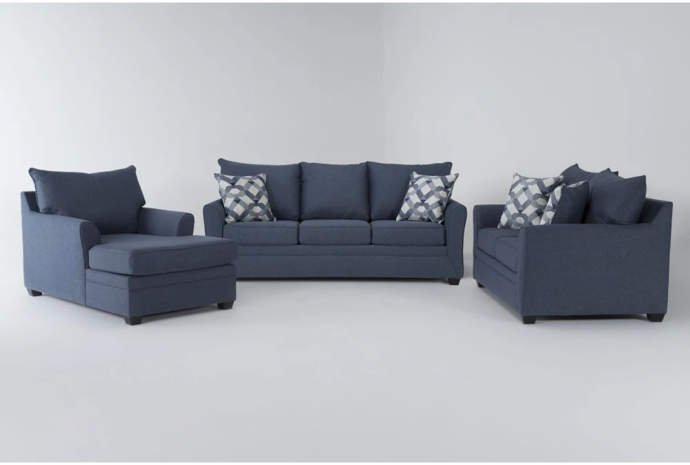 Jaylen Indigo 85" Queen Sleeper Sofa, Loveseat & Chaise Set 3 Jaylen Indigo 85" Queen Sleeper Sofa, Loveseat & Chaise Set