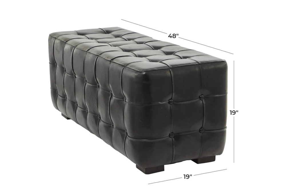 48" Black Leather & Teak Wood Bench 4 48" Black Leather & Teak Wood Bench - Image 2