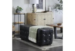 48" Black Leather & Teak Wood Bench 11 48" Black Leather & Teak Wood Bench -Furniture Store 320249 black wood bench room 85